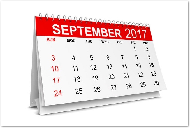 白背景に置かれた2017年9月の卓上マンスリーカレンダー